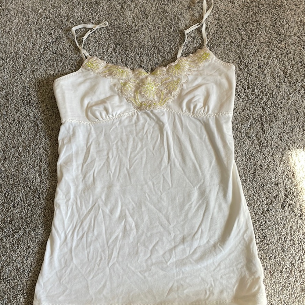 AE Cami - Lime Green pattern off white cami